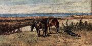 Giovanni Fattori Soldat mit zwei Pferden am Ufer des Meeres oil painting reproduction